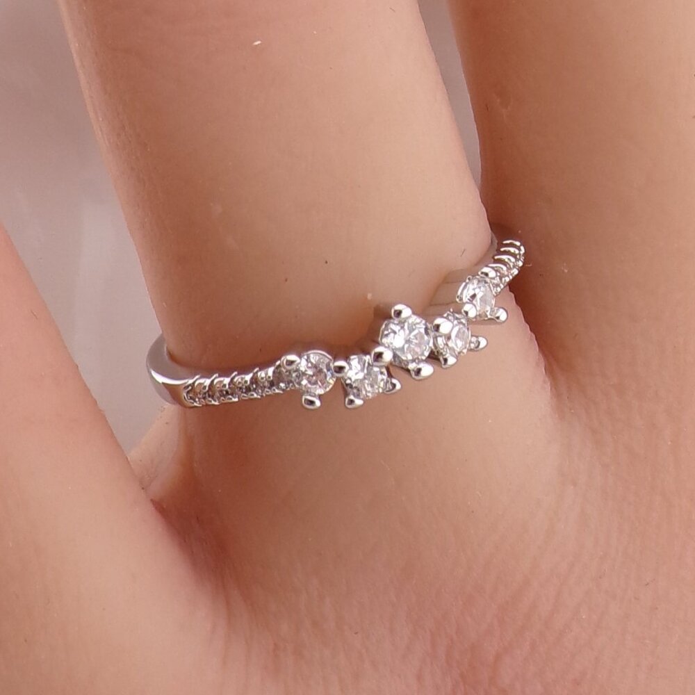 Stardust 925 Silver Pave CZ Band, Engagement Propose Promise Love Wedding Bride